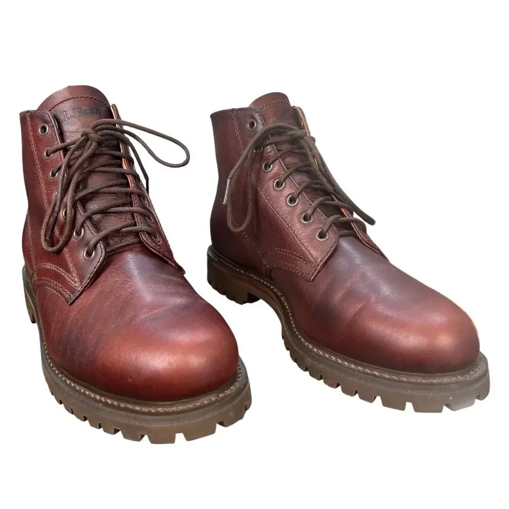 Vintage LL Bean Mens Brown Leather Lug Sole Chukka Boots Size 11.5